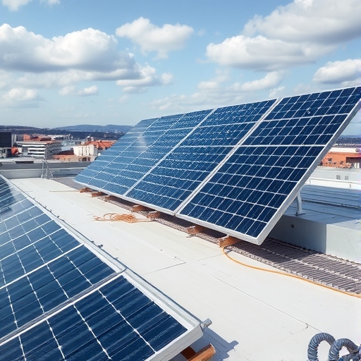 屋頂上的太陽能板正在發電