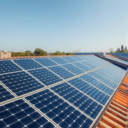 屋頂上的太陽能板正在發電