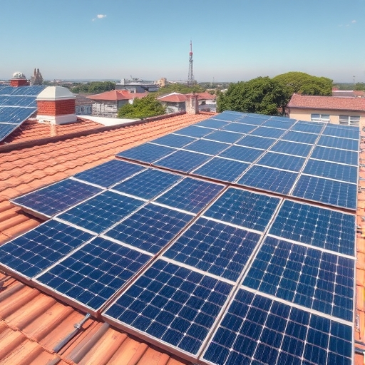 屋頂上的太陽能板正在發電