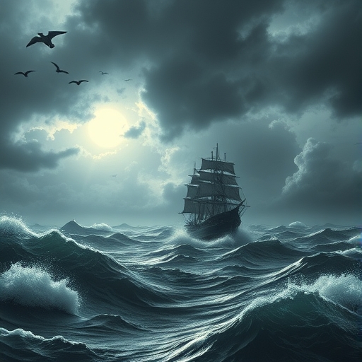 一艘船在風暴中航行
