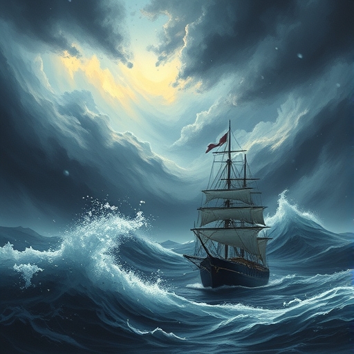 一艘船在風暴中航行