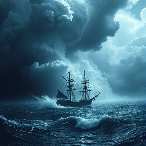 一艘船在風暴中航行