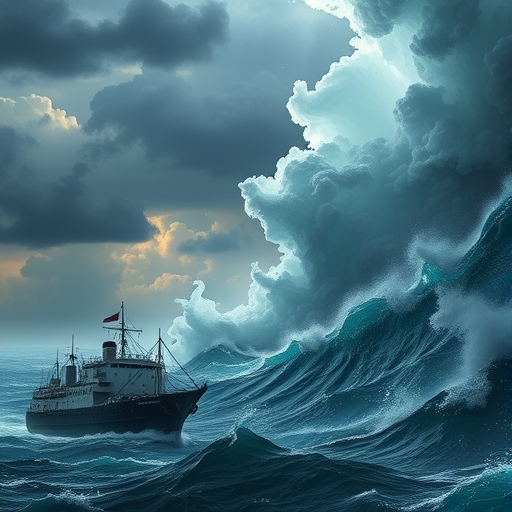 一艘船在風暴中航行