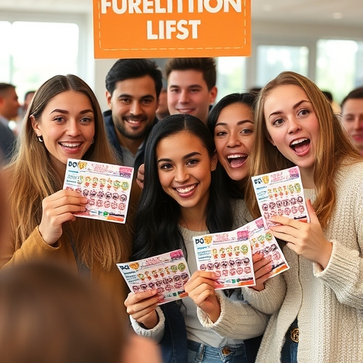 幾位驚訝的人拿著彩券