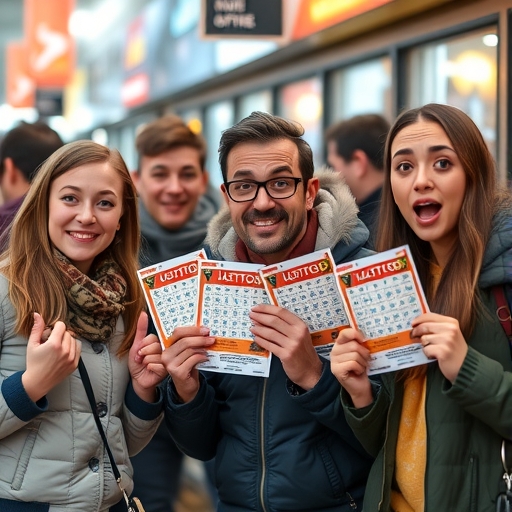驚訝的人們拿著彩票