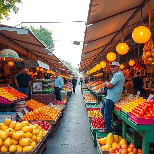 生氣勃勃的水果市場場景