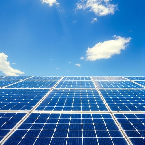 鮮豔的太陽能板在藍天下