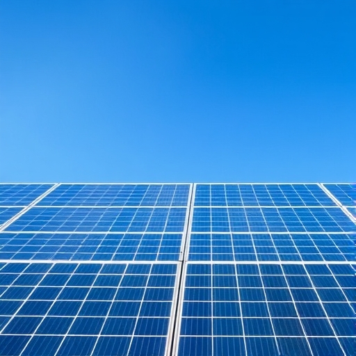 鮮豔的太陽能板在藍天下