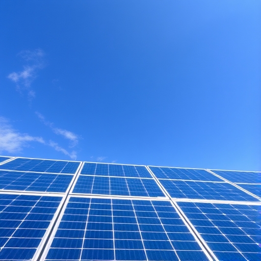 鮮豔的太陽能板在藍天下