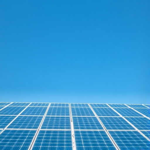 鮮豔的太陽能板在藍天下