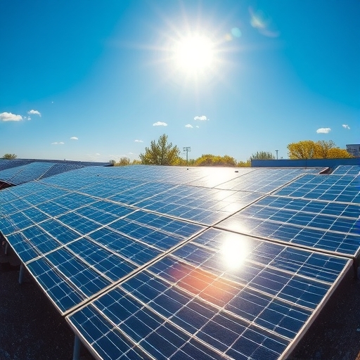 在陽光下鮮豔的太陽能板