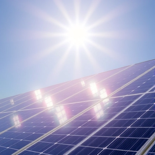 在陽光下鮮豔的太陽能板