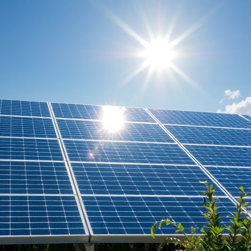 在陽光下鮮豔的太陽能板