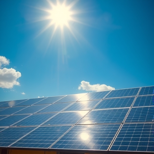 在陽光下鮮豔的太陽能板