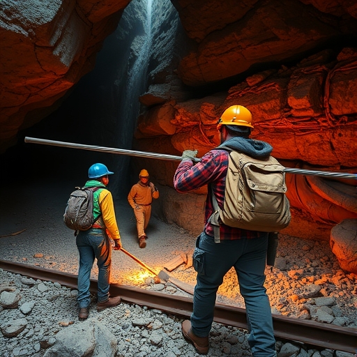 一群年輕背包客正在礦場工作
