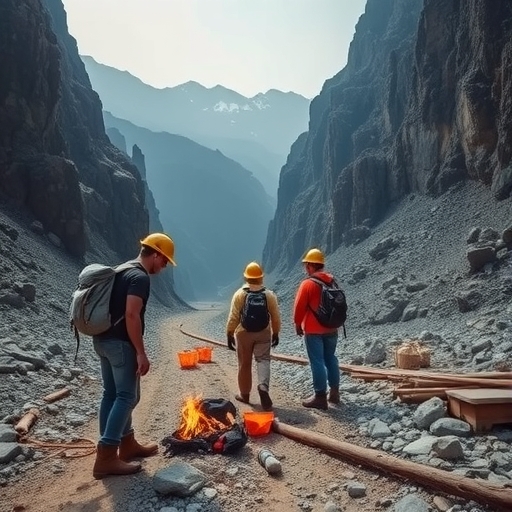 年輕背包客在礦場工作的情景