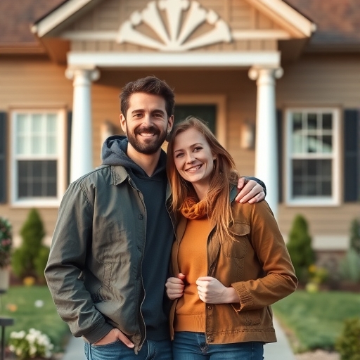 一對年輕夫妻站在房子前面