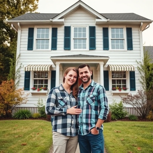 一對年輕夫妻站在房子前面