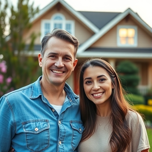 一對年輕夫妻站在房子前面