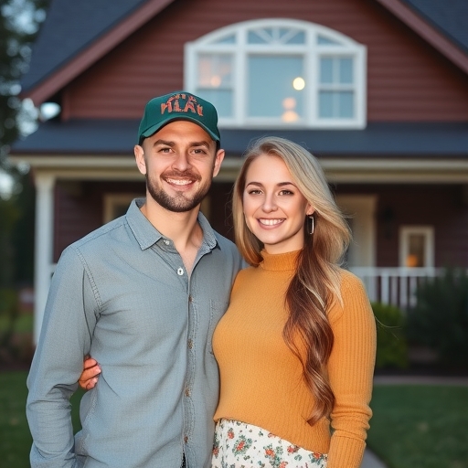 一對年輕夫妻站在房子前面