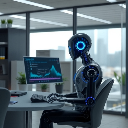 一位正在辦公室裡使用AI的智能助理