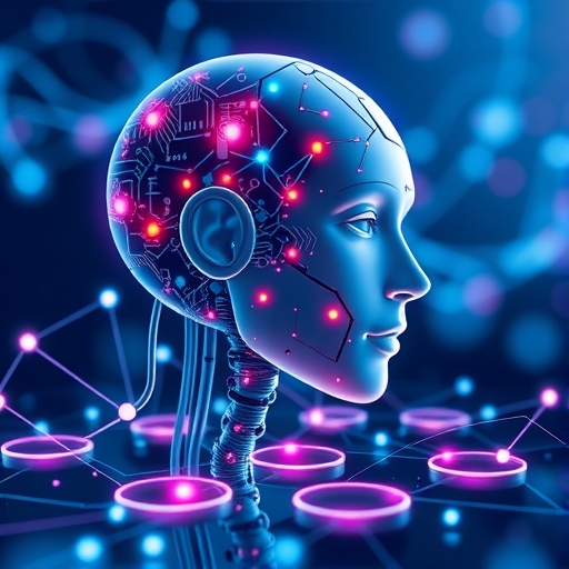 AI 概念與區塊鏈融合的示意圖