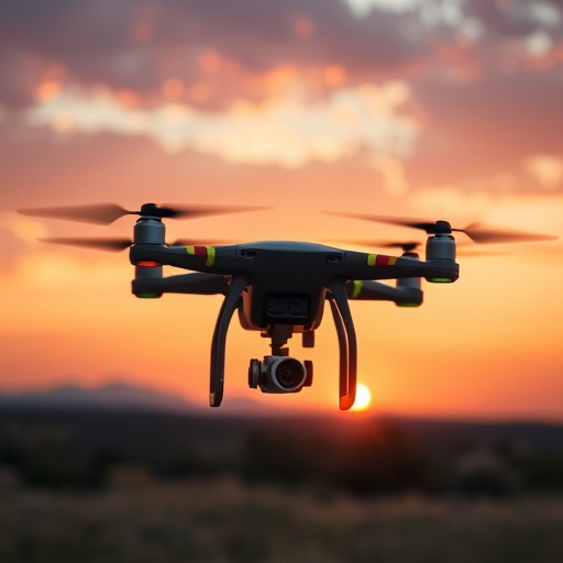 AI無人機在夕陽下進行視覺辨識