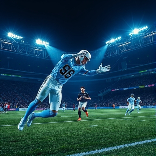 一位運動員在賽場上使用AI技術分析比賽