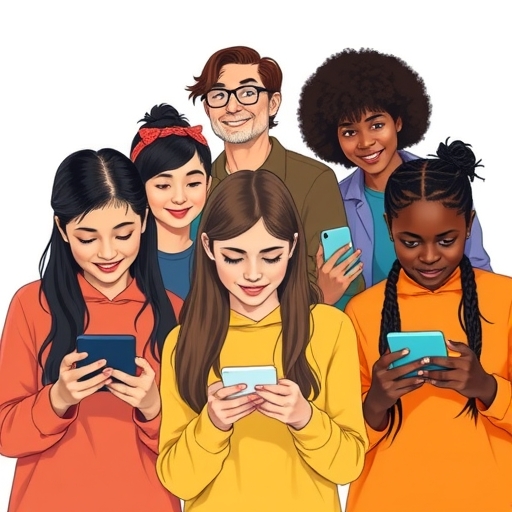 一群多元的青少年使用手機