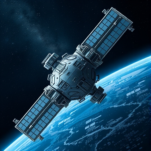 一顆未來感十足的衛星在太空中運行