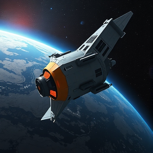 未來感衛星在宇宙中漂浮