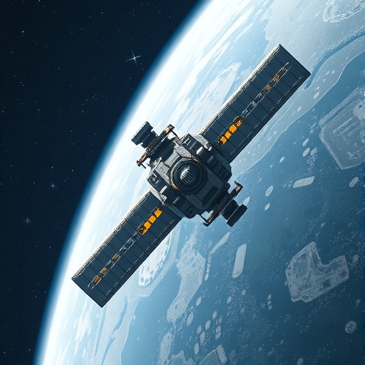 未來感衛星在外太空中運行