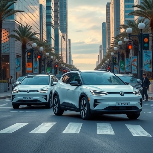 比亞迪電動車展示於城市內