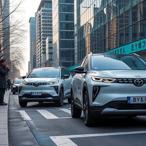 比亞迪電動車在城市中的展示