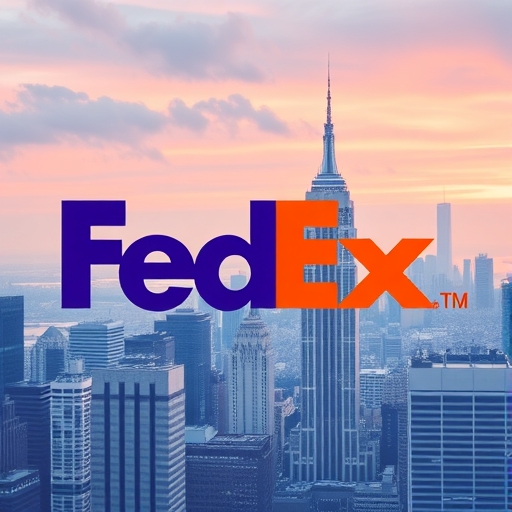 聯邦快遞標誌在城市天際線上
