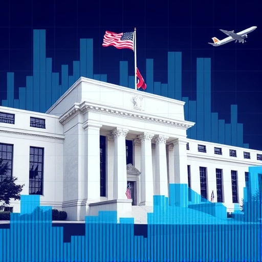 聯邦儲備局大樓搭配金融圖表