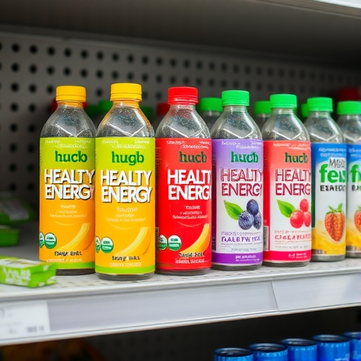 一瓶健康能量飲料在貨架上