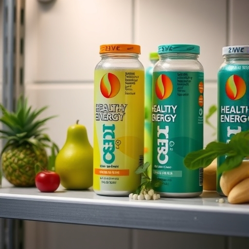 一瓶健康能量飲料在貨架上