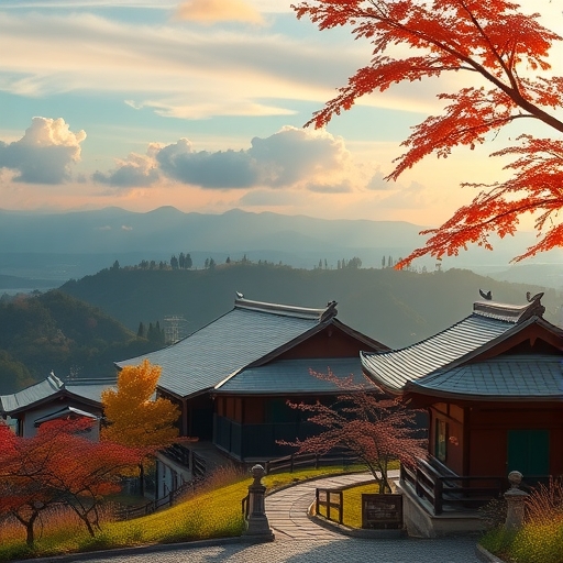 日本鄉村風景中的傳統農舍