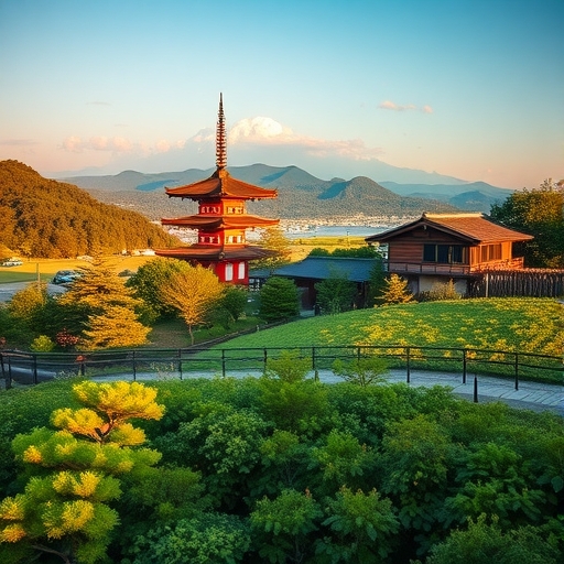 日本鄉村風景中的田園景色