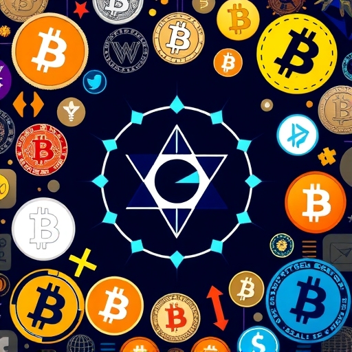 Stellar 標誌被加密貨幣圖標環繞