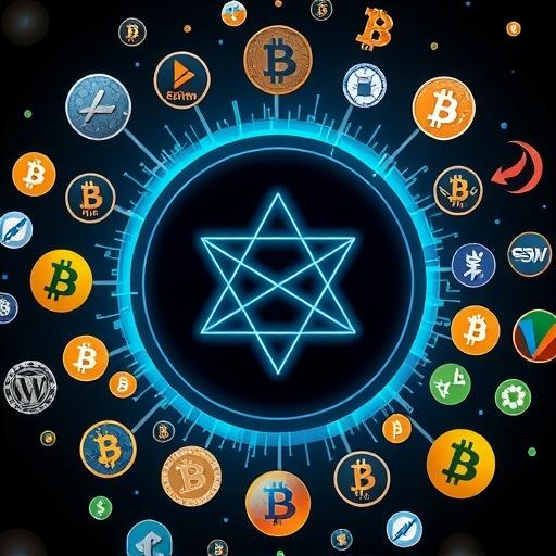 Stellar 標誌被加密貨幣圖標環繞