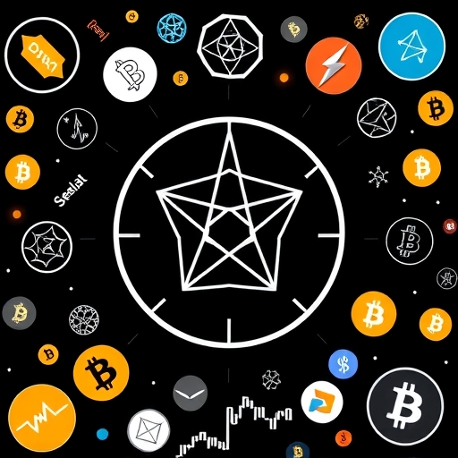 Stellar 標誌被加密貨幣圖標環繞