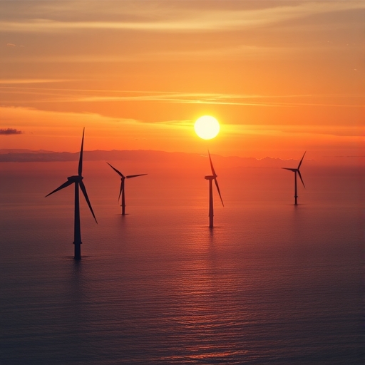 夕陽下的台灣離岸風電場
