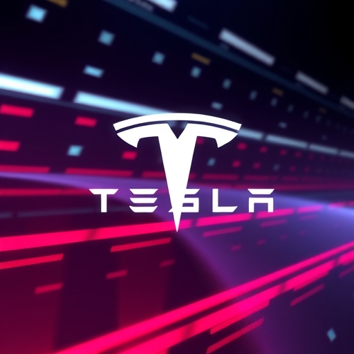 特斯拉標誌在未來背景中呈現