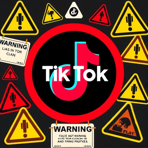 TikTok標誌被警告標誌包圍