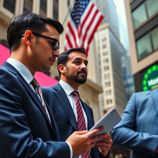 一群金融分析師在華爾街辦公室討論