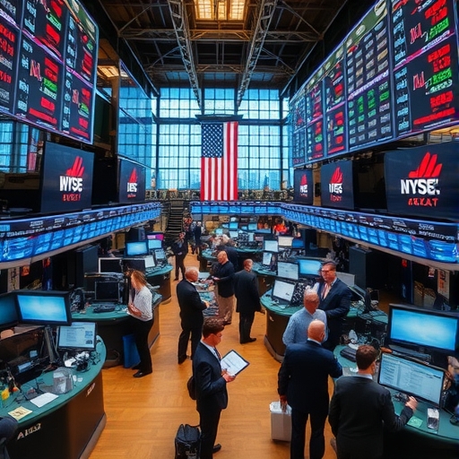 繁忙的股票市場交易大廳