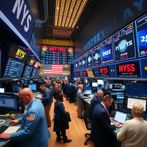 繁忙的股票市場交易大廳