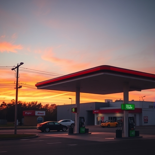 日落時的加油站